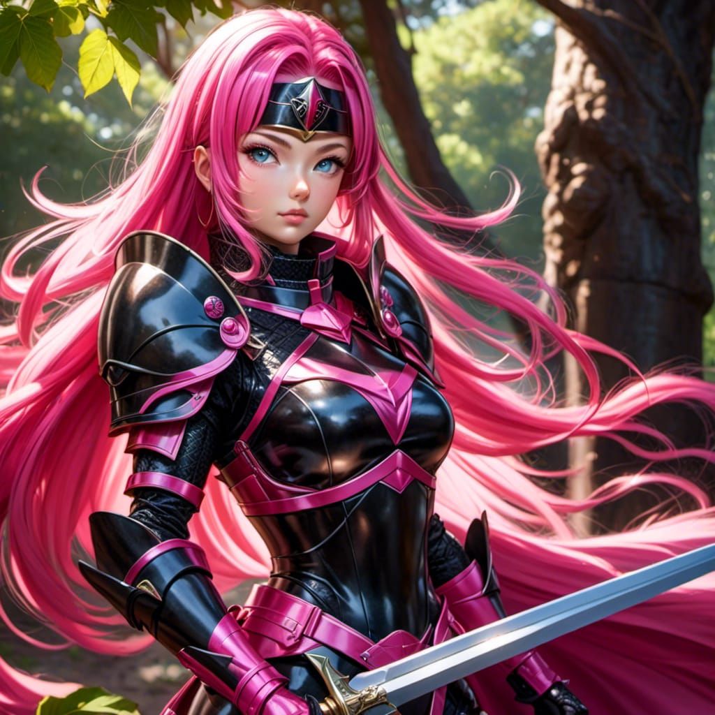Female Knight in Neon Pink Armor Portrait