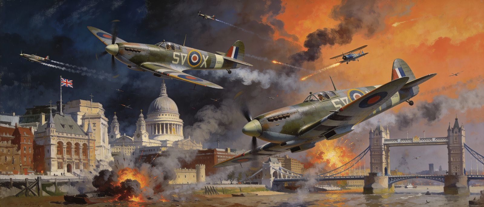 Classical Oil Painting of Battle of Britain Dogfights