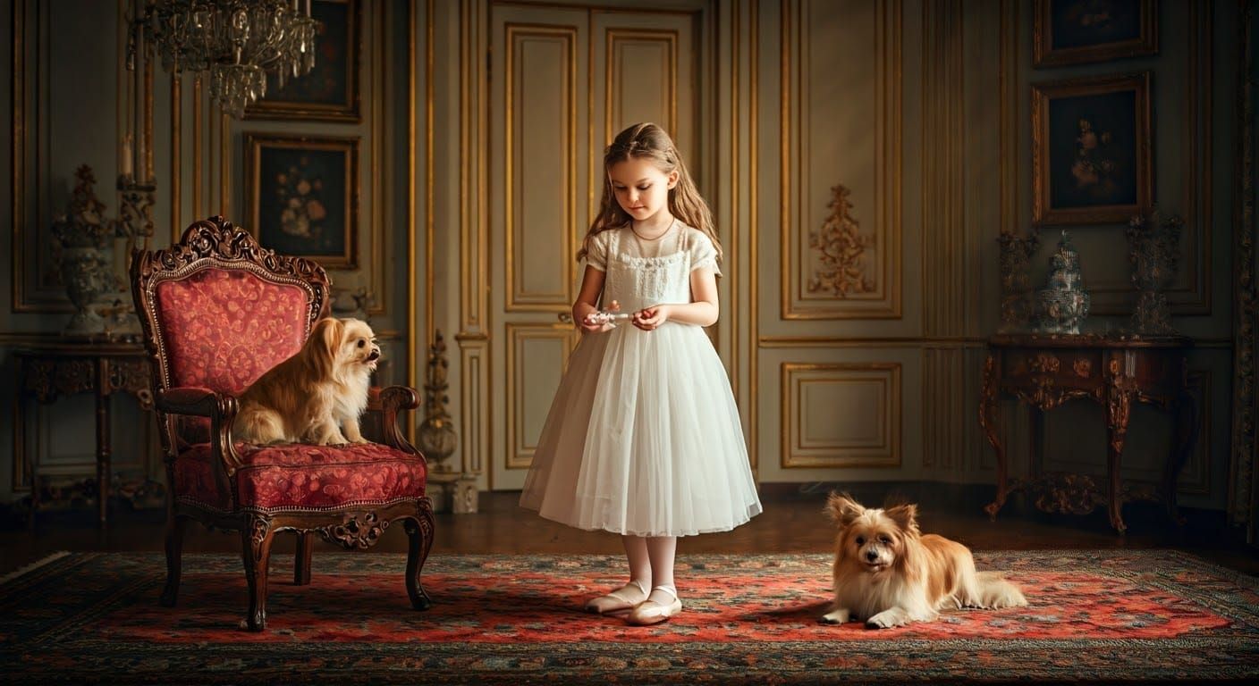 Elegant Girl in White Ballet Dress Surrounded by Luxury and ...