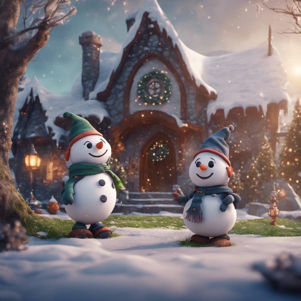 Festive Snowman in Elf Yard: Fantasy Concept Art