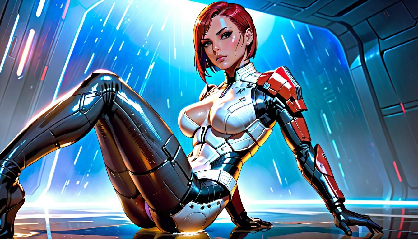 Hyperrealistic Commander Shepard in Wet Bikini Concept Art
