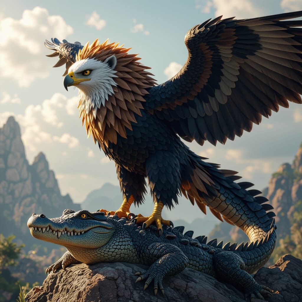 Mythical Griffin-Lion-Crocodile Creature Matte Painting