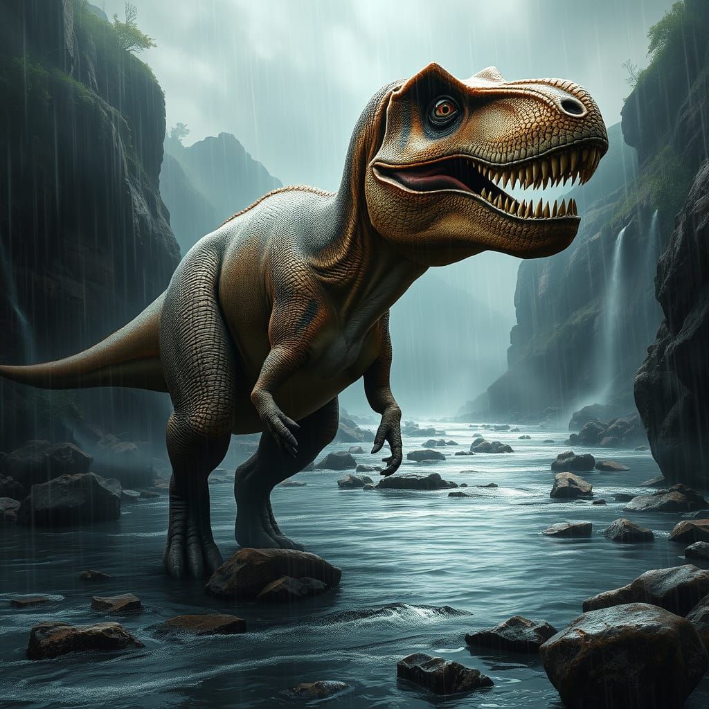 Tyrannosaurus Rex in Prehistoric Landscape, Detailed Art