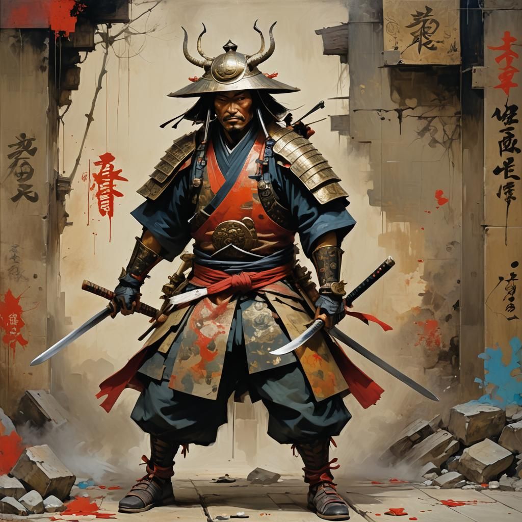 Samurai Warrior in Fractalized Impasto Painting