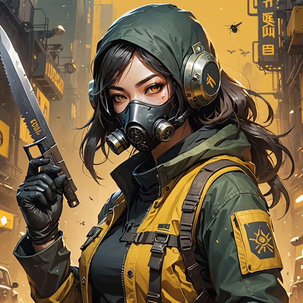 Cyberpunk Female Rogue with Gas Mask Character Art