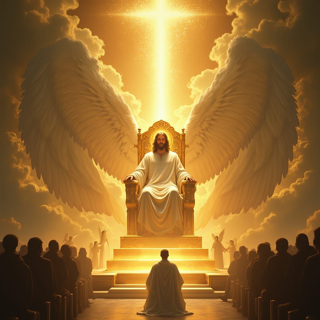 Glorious Throne Room Scene with Jesus Christ and Heavenly An...