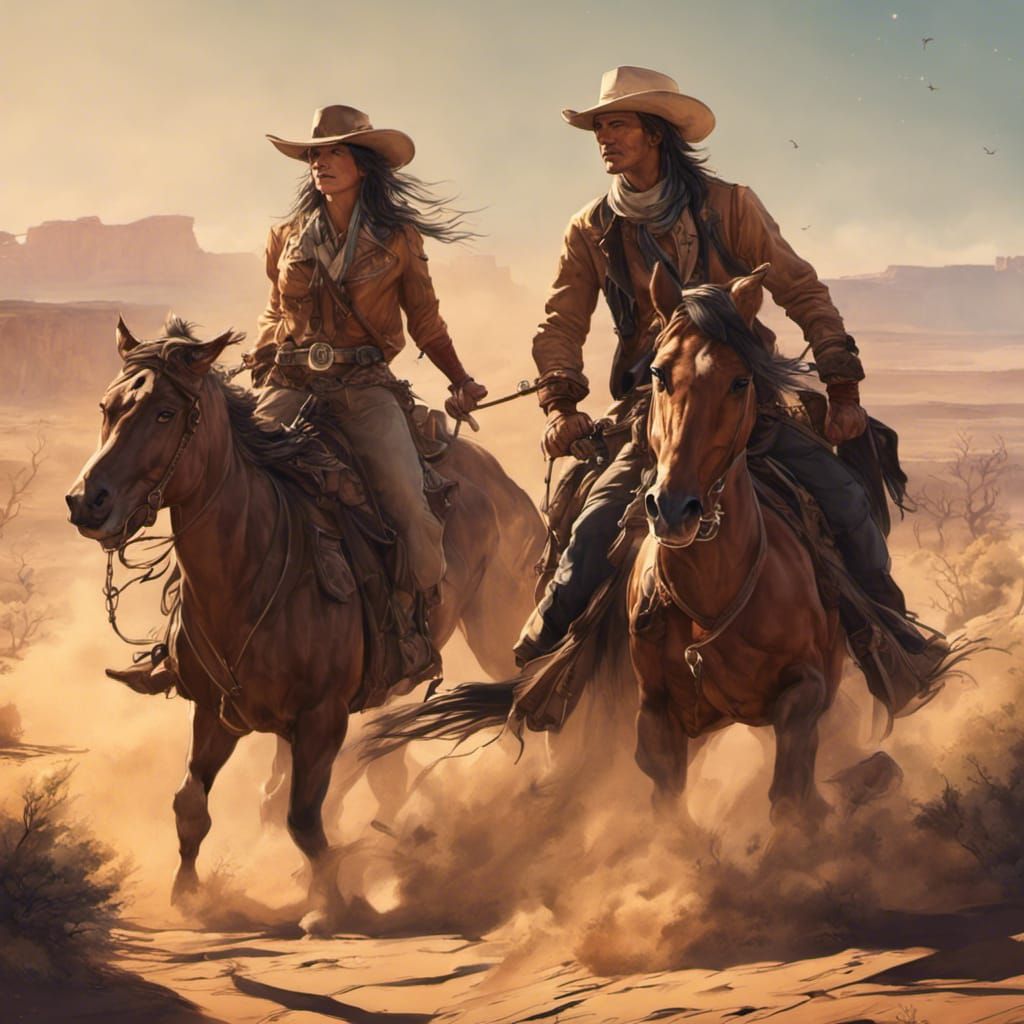 Cowboy and Cowgirl Chase in the Old West
