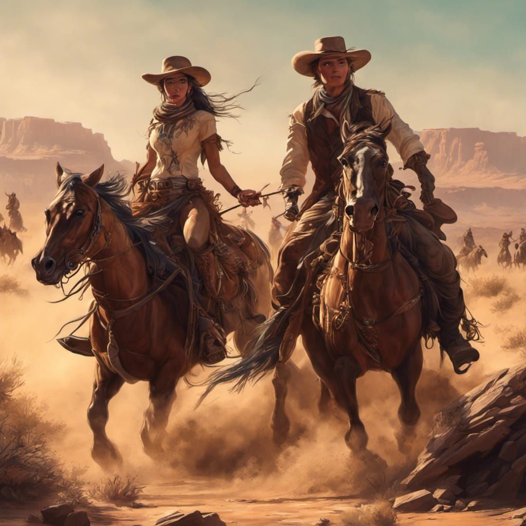 Cowboy and Cowgirl Chase in the Old West