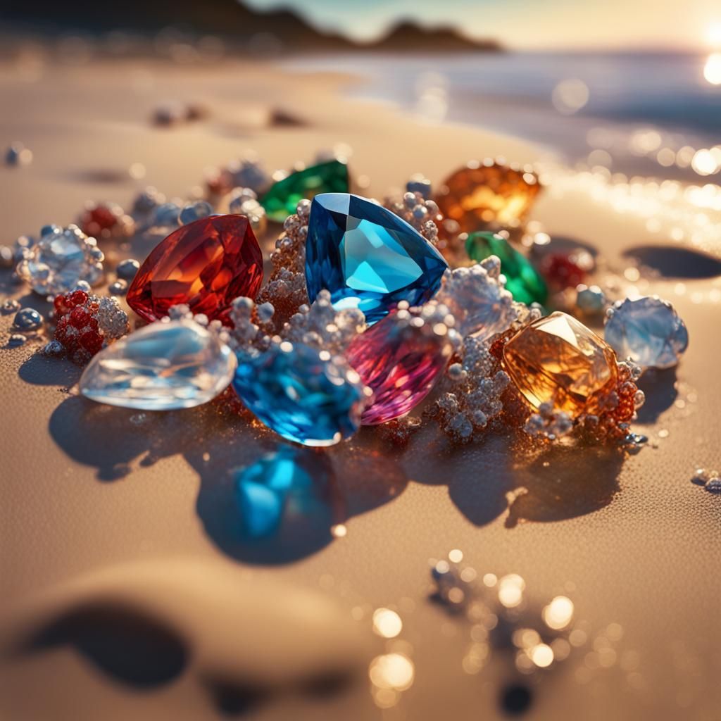 Hyperrealistic Jewels Washed Up on a Colorful Beach