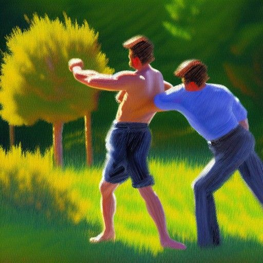 Hyperrealistic Fight Scene in Bush Impressionism Style