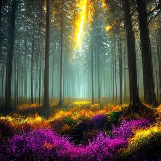 Mystical Cove Amidst Ancient Forest, Oil Painting