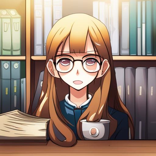 Confused Girl with Broken Glasses in Anime Style