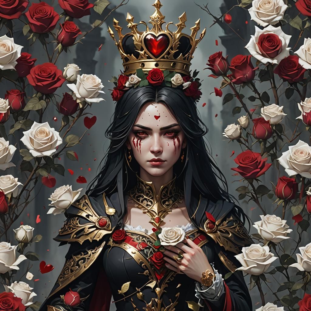 Anime Queen of Hearts with Roses and Crown