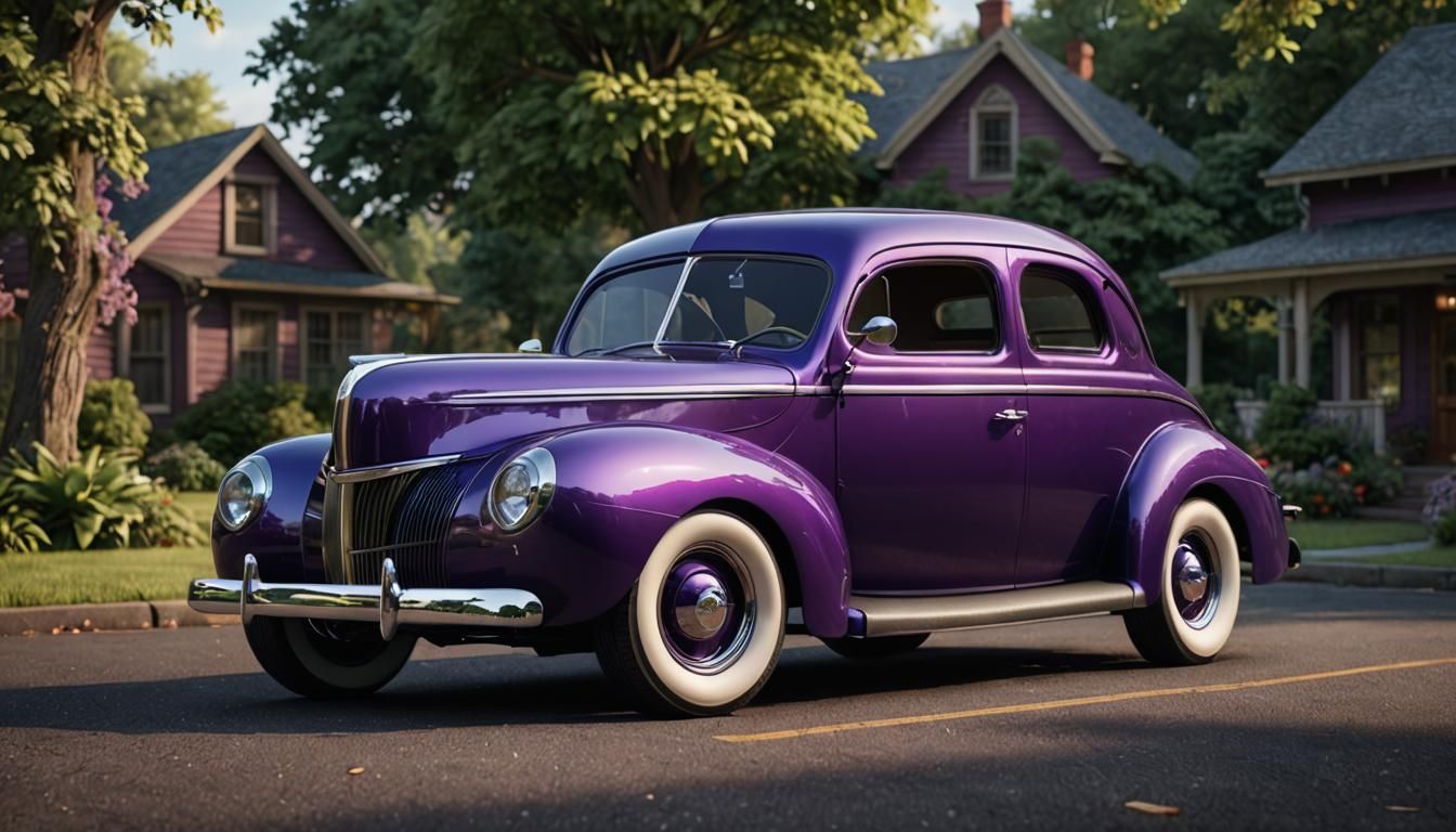 Purple 1940 Ford Custom Car in Photorealistic Style