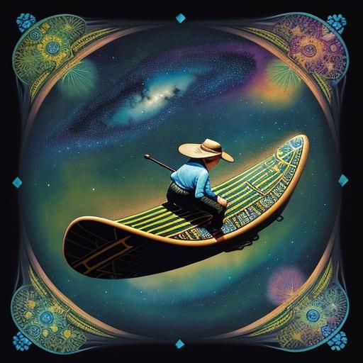 Boy Sky-Surfing on Star Trail: Folk Art Surrealism