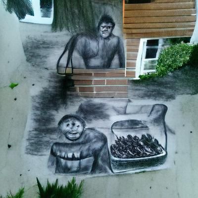 Disturbing Charcoal Drawing: Evil Cannibal Neighbor
