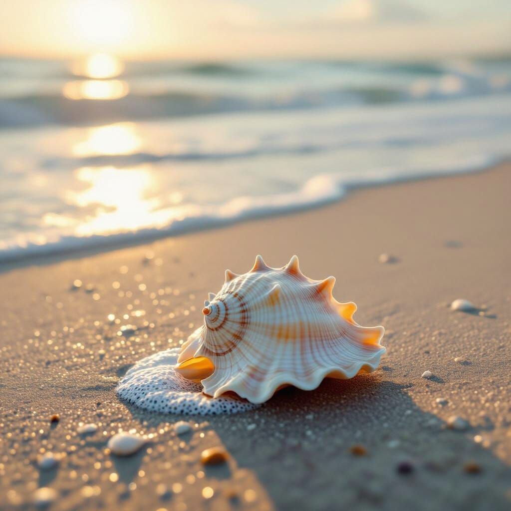 Seashell on Beach in Impressionist Style