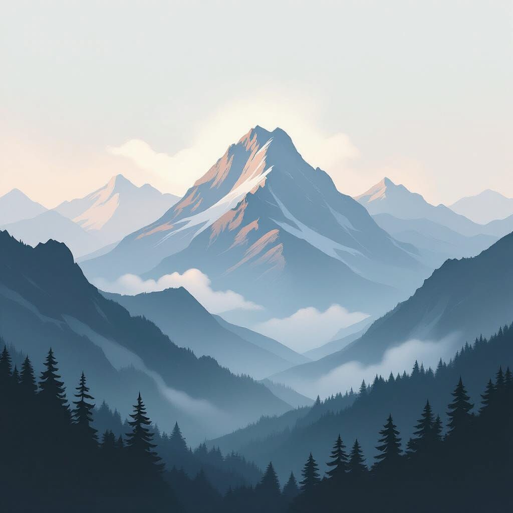 Solitary Mountain in Misty Valley Oil Painting