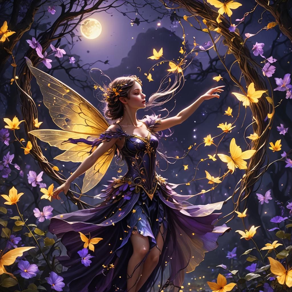 Moonlit Fairy Dance in Dark Fantasy Style