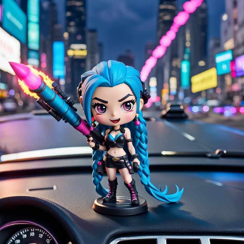Detailed Jinx Bobblehead Figurine with Rocket Launcher