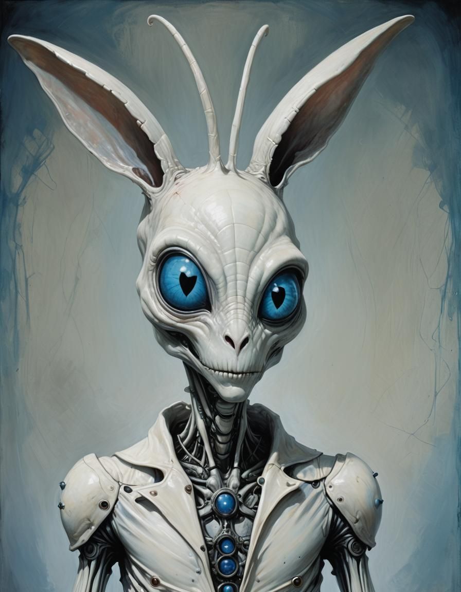 Rabbit-Headed Alien in Burtonesque Style