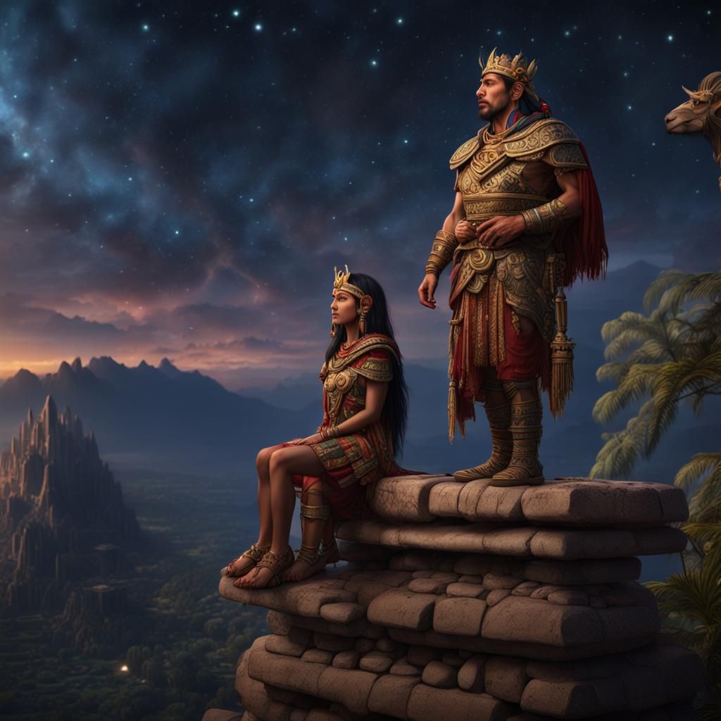Inca Royalty Contemplate Starry Sky, Fantasy Art