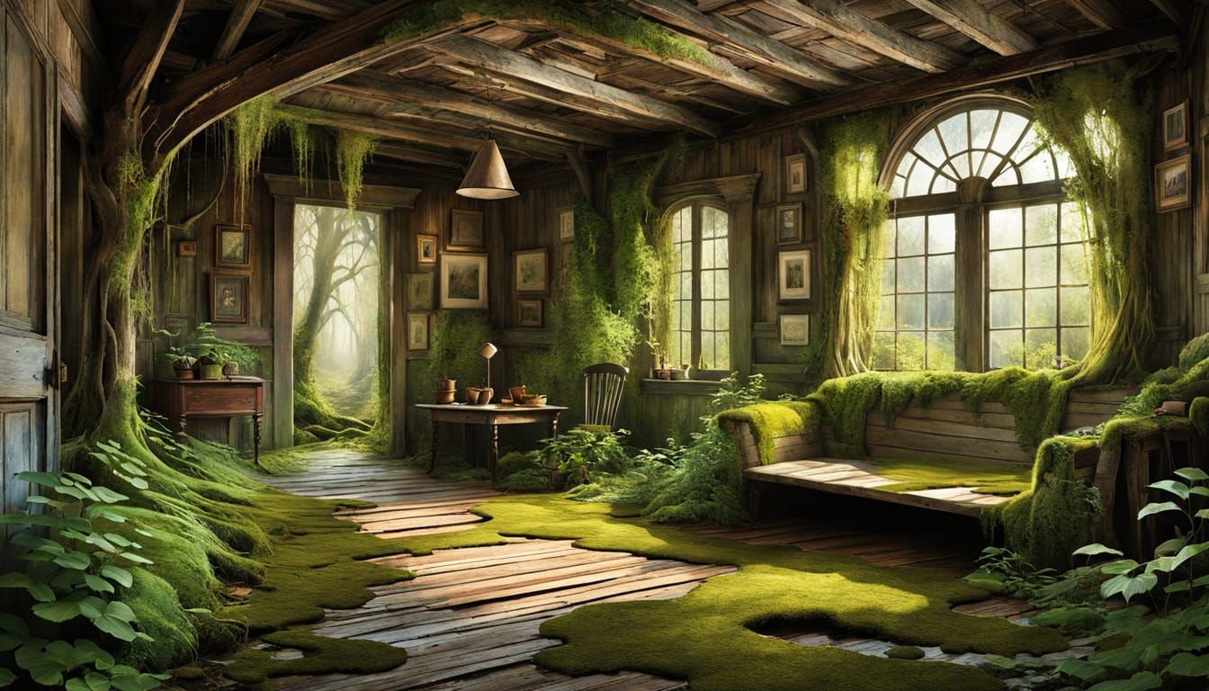 Abandoned Homestead Reclaimed by Nature in Watercolor Style