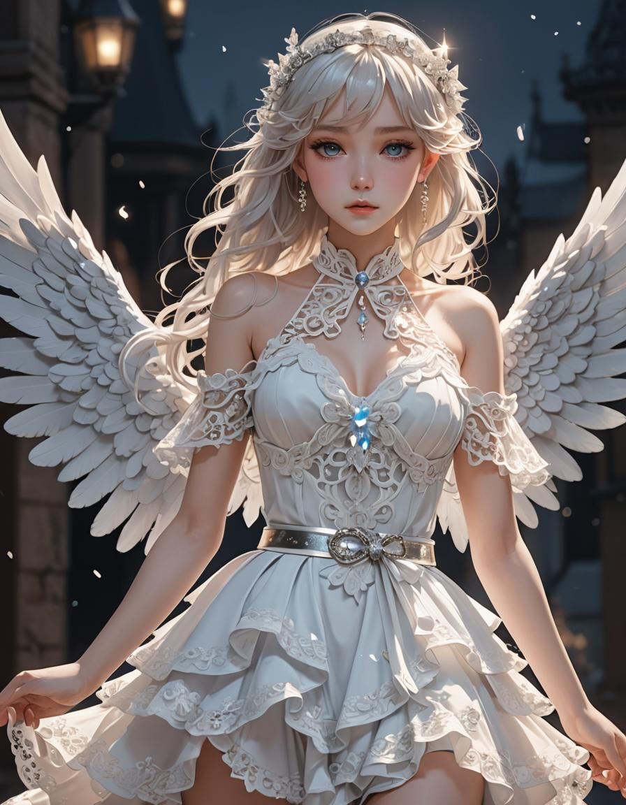 Angel in Lace Dress: 3D Anime Art