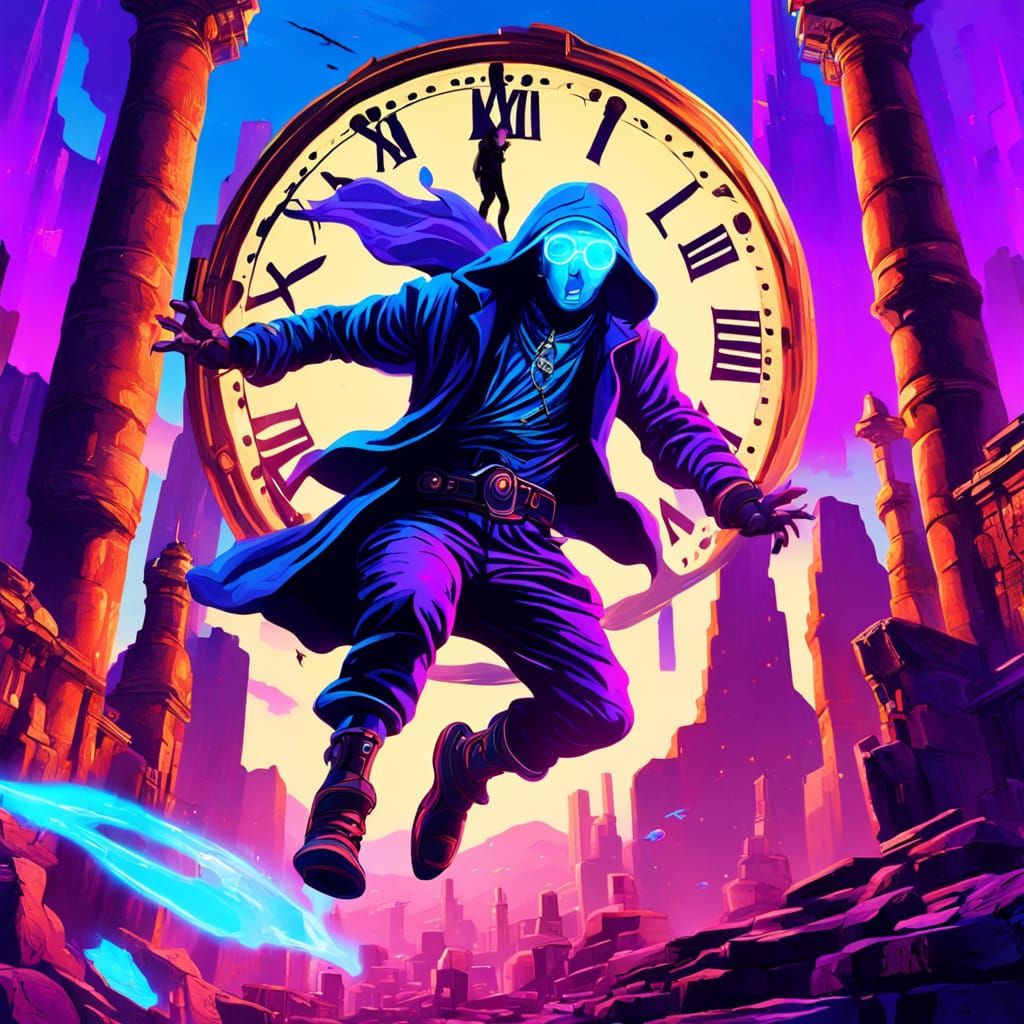 Surreal Ruins Meet Neon Skyline as Vivid Oil Painting