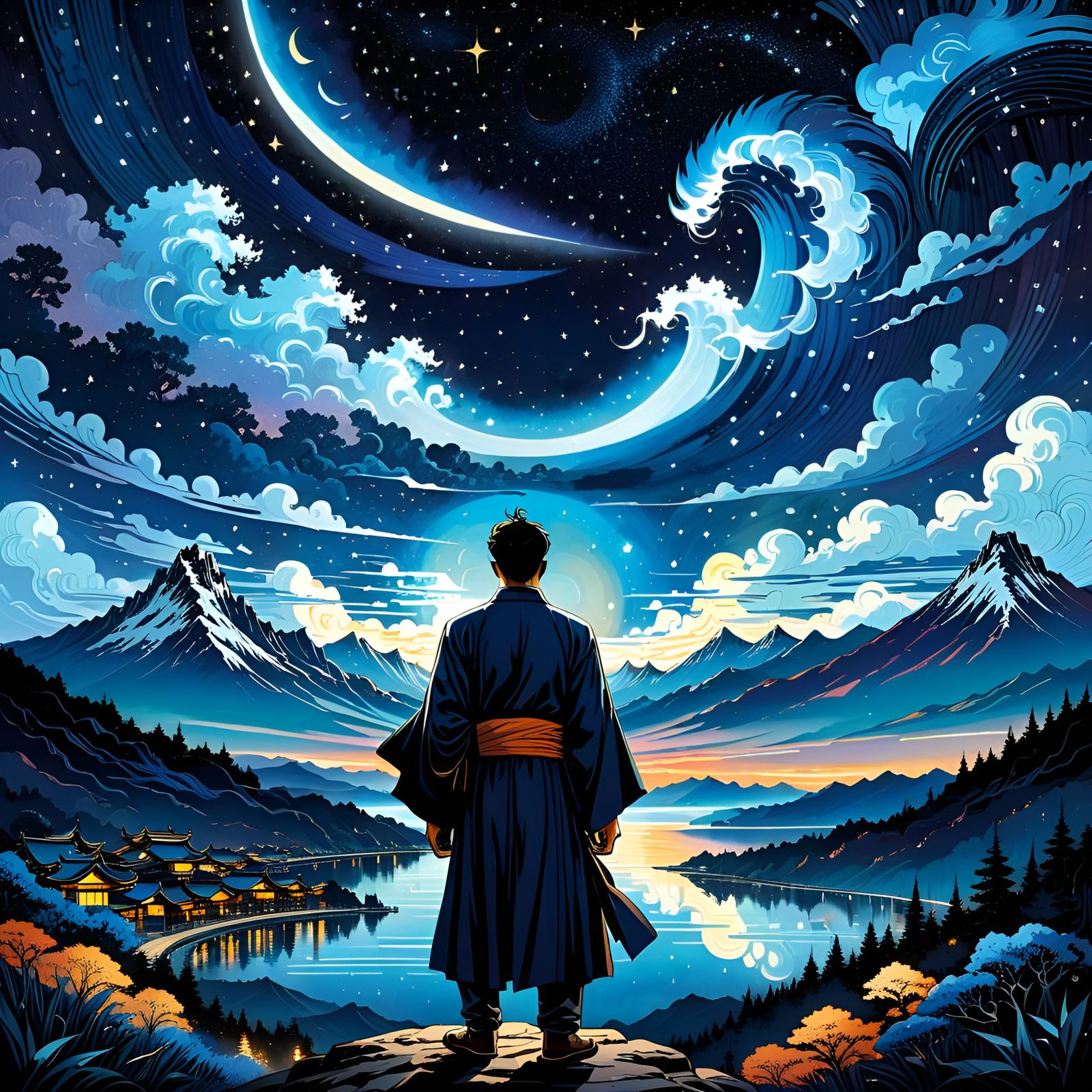 Endless Night Fantasy Illustration with Astral Patterns