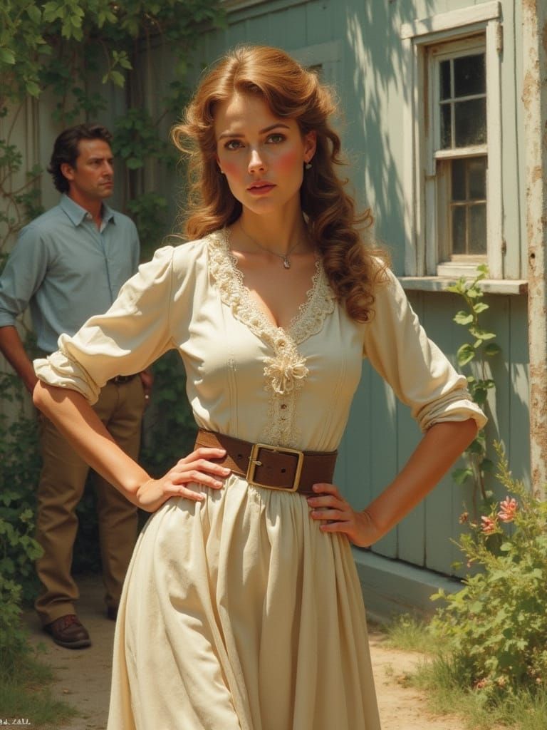 Vintage Country Woman in Rockwell Style