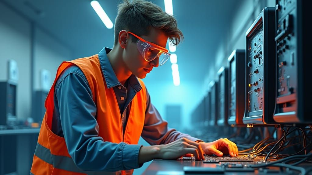 Electrician in Futuristic Laboratory Setting