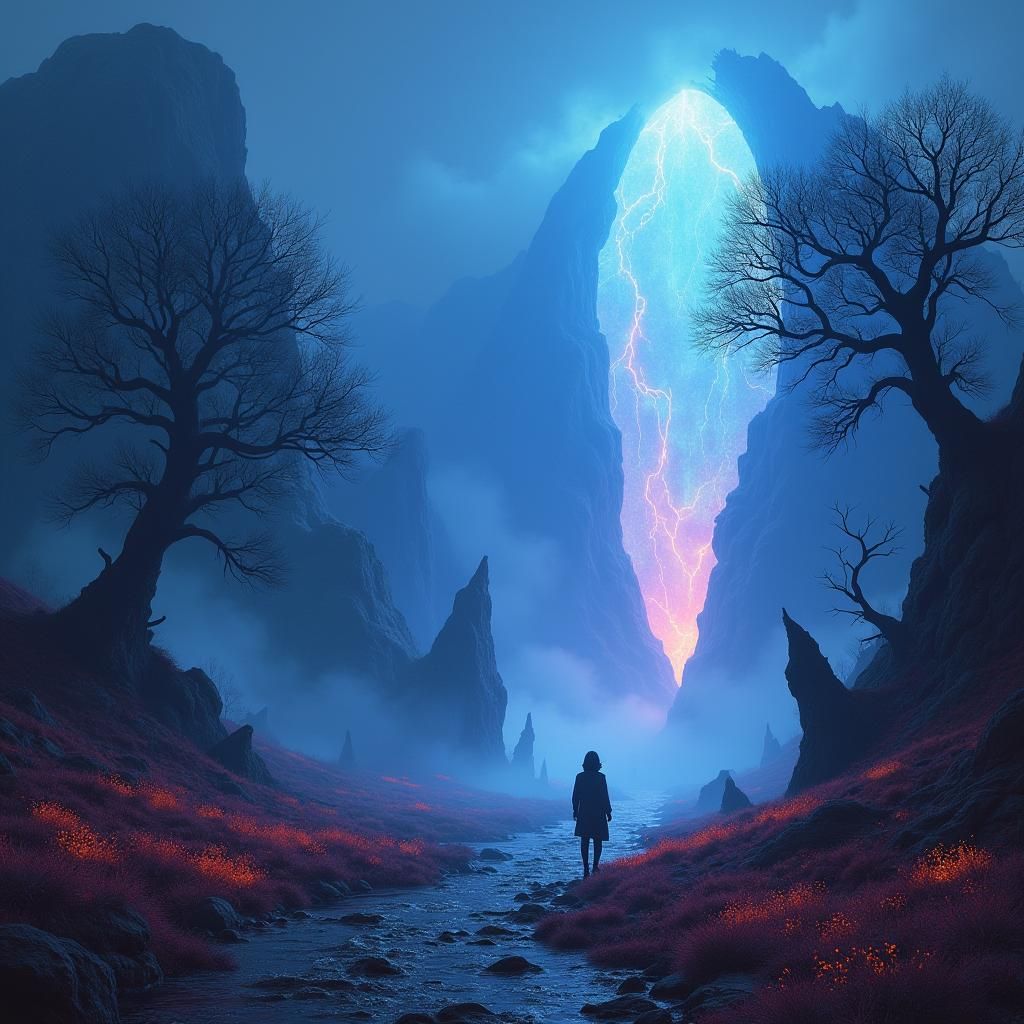 Ethereal Portal in a Mystical Landscape Painting
