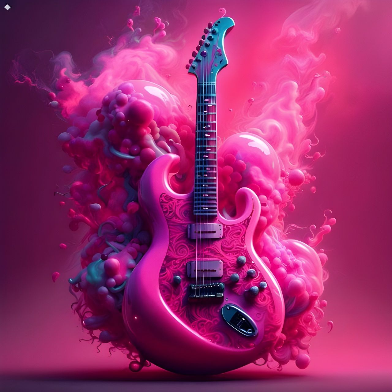 Vibrant Pink Bubblegum Electric Guitar Art