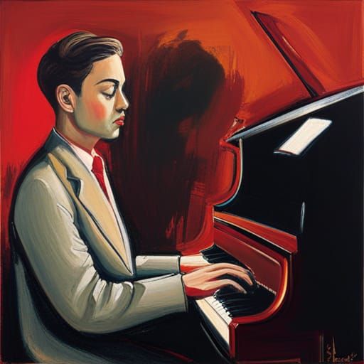 Musician Lost in Thought: Expressionist Oil Painting