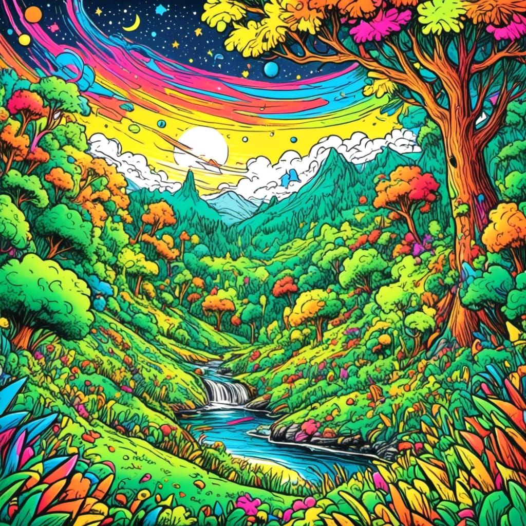 Lush Jungle in Childhood Crayon Style