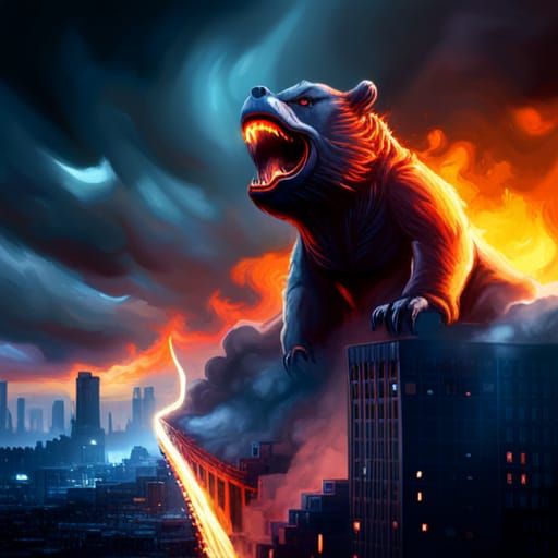 Demonic Honey Bear Destroys City: Godzilla Concept Art