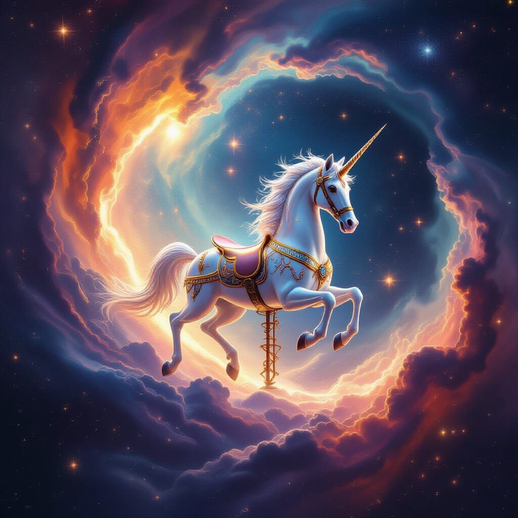 Cosmic Creation Event: Light Carousel Horse Forms in Nebula