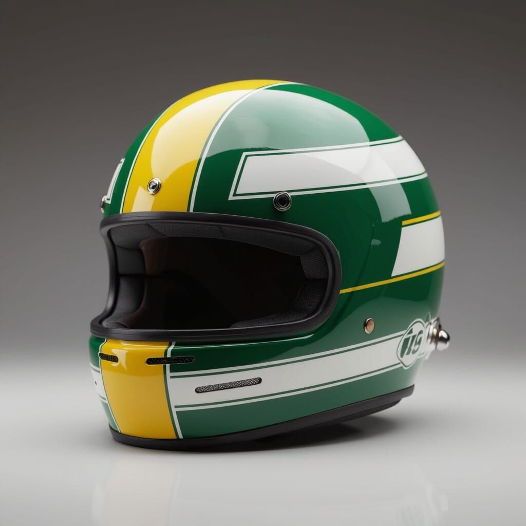Vintage Open-Face Race Car Helmet in Green with Stripes
