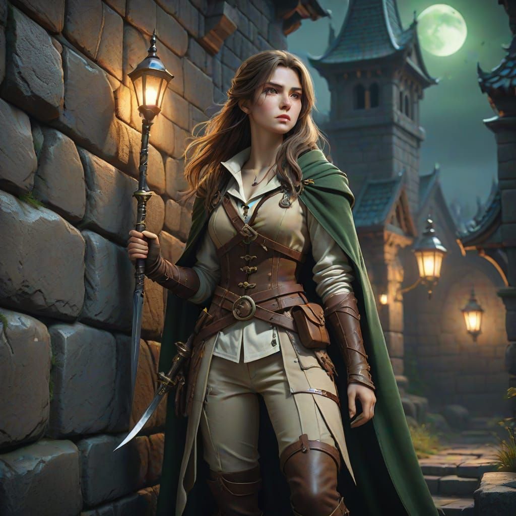 Medieval Fantasy Warrior in Moonlit Shadows