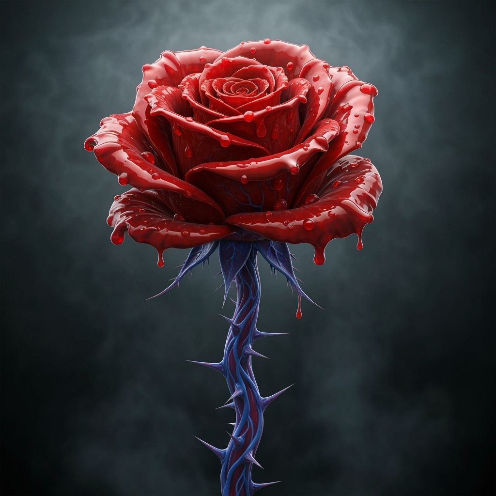 Macabre Blood Rose in Ghostly Mist