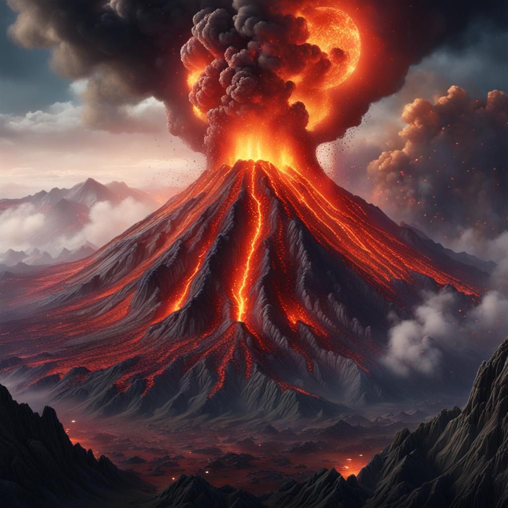 Spectacular Volcano Eruption in Detailed Matte Painting