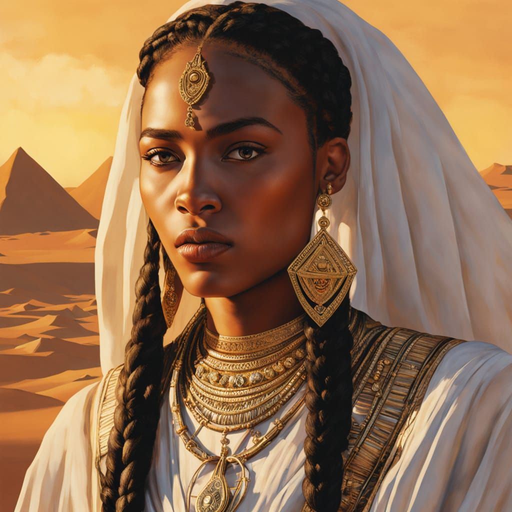 Elegant Egyptian Lady in Golden Light, Oil Painting Style