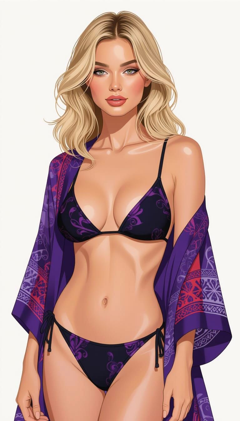 Ethereal Blonde Model in Flowing Robe, Minimal Art