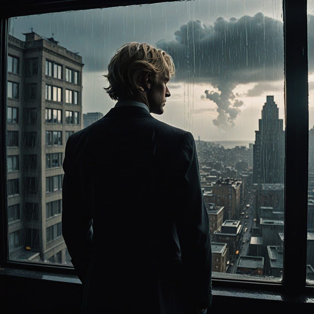 Man Lost in a Sea of Grey, Contemplating the City's Melancho...