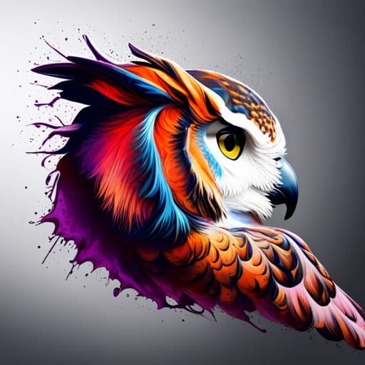 Great Horned Owl Graffiti Art in Spray Paint Style