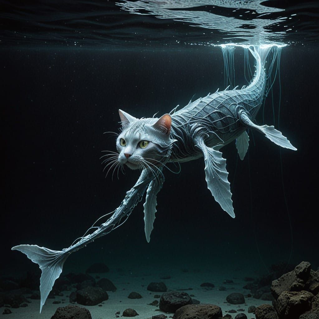 Ghostly Cat-Whale Hybrid in the Abyss