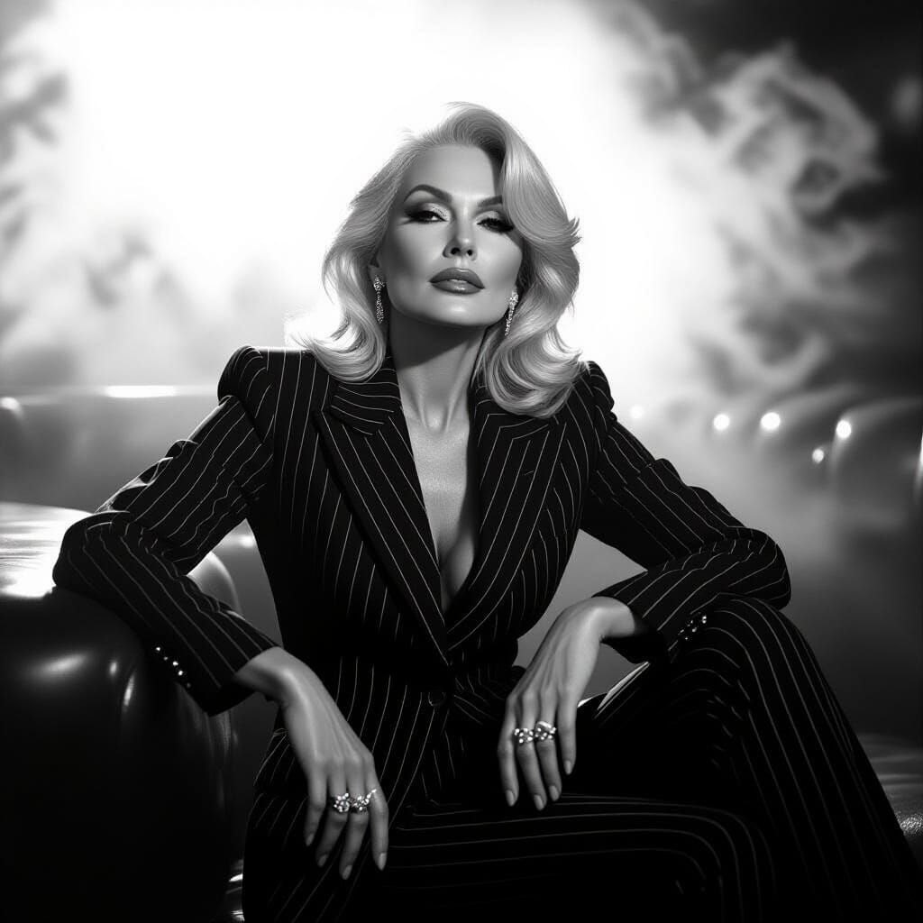 Elegant Trans Woman in Blues Club, Inspired by Hollywood Gla...