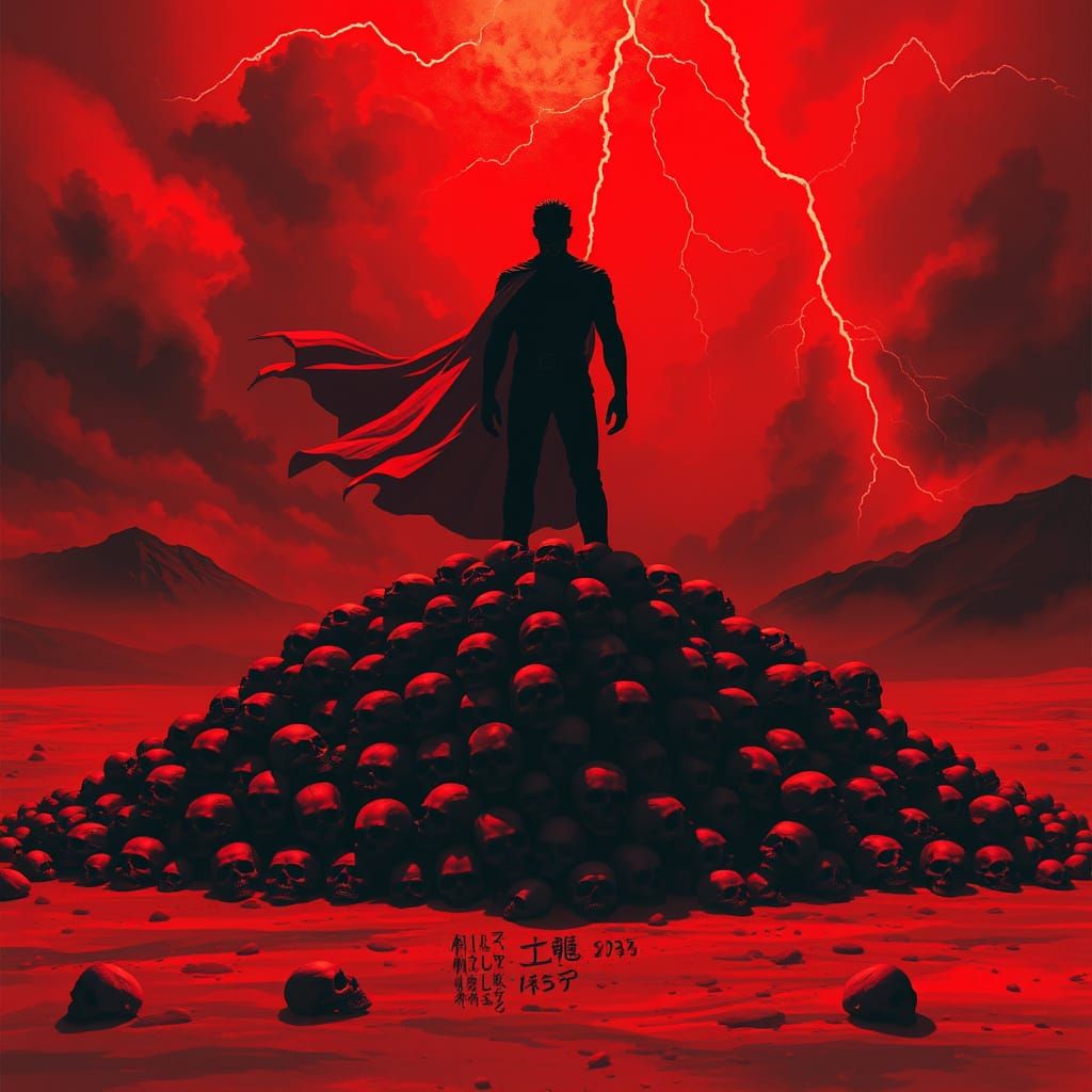 Cybernetic God of War Standing Amidst a Crimson Apocalypse