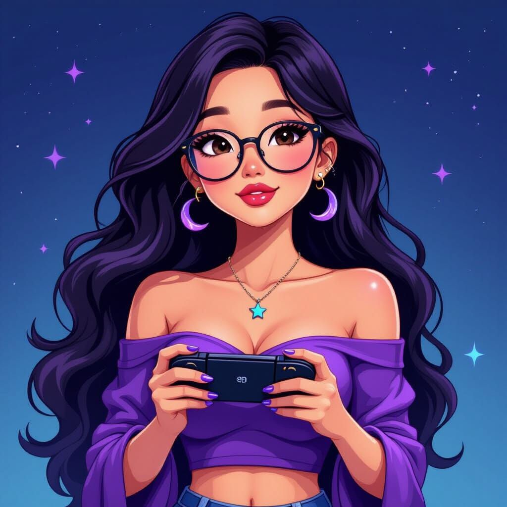 Animated Asian Woman Playing Nintendo Switch